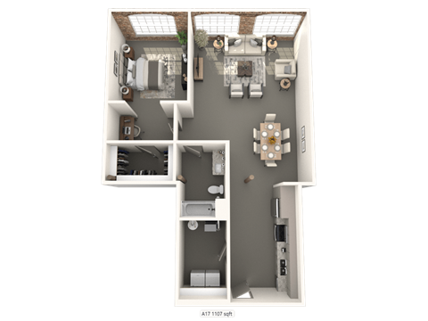 a floor plan of a one bedroom apartment at converse mill lofts in Spartanburg, SC